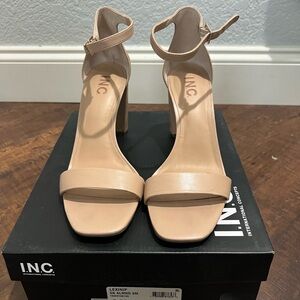 I. N. C. Open toe block heels size 7”8 color Almond